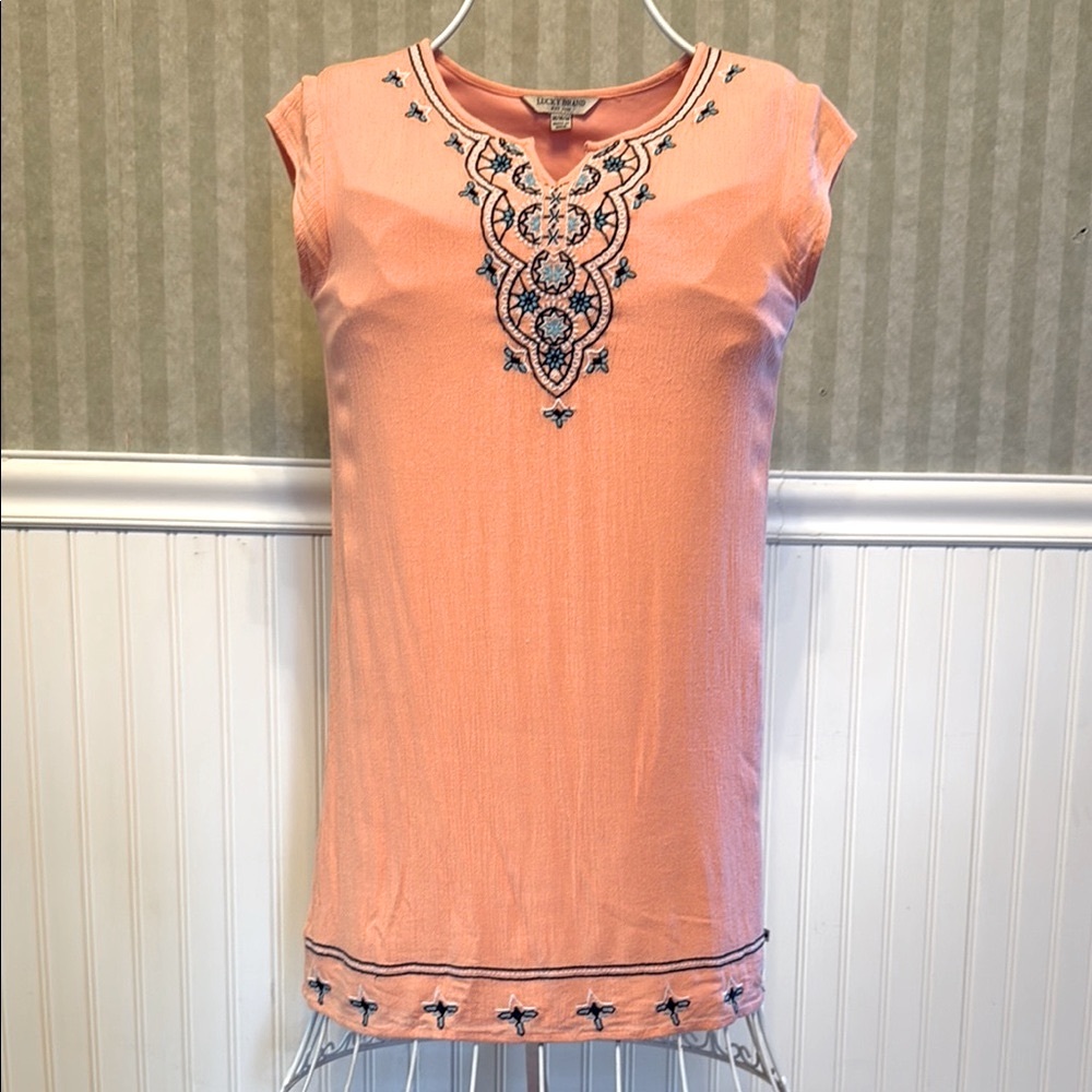 Lucky brand Embroidered Peach Tunic